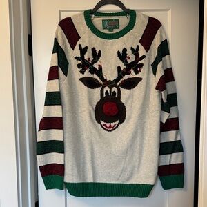 Festive Reindeer Sweater - Green, Red, and White